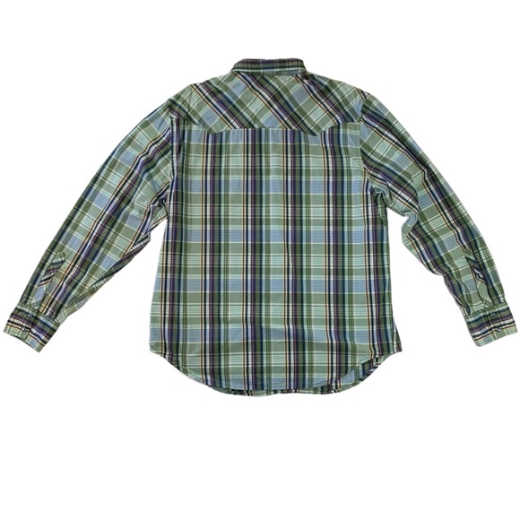 Levi’s Pearl Snap Shirt Mens Size L Long Sleeve Pockets Green Plaid - Picture 2 of 10